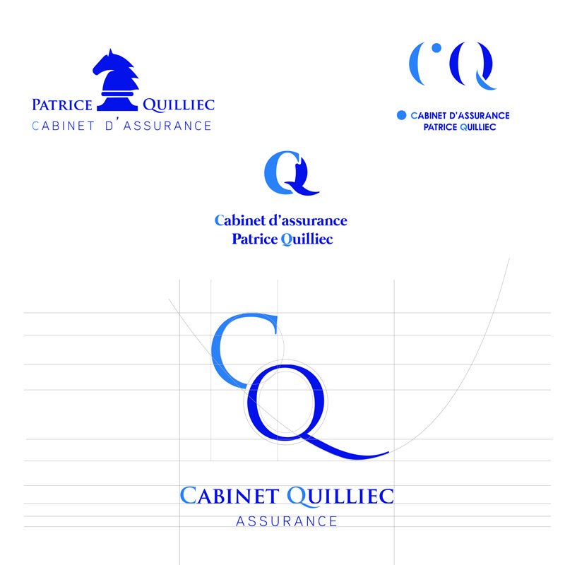 Dessin de plusieurs propositions de logo pour un cabinet d'assurance